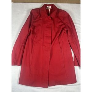 Old‎ Navy Rain Coat Womens Large Red Cotton Mid Length Single Breasted Unlined
